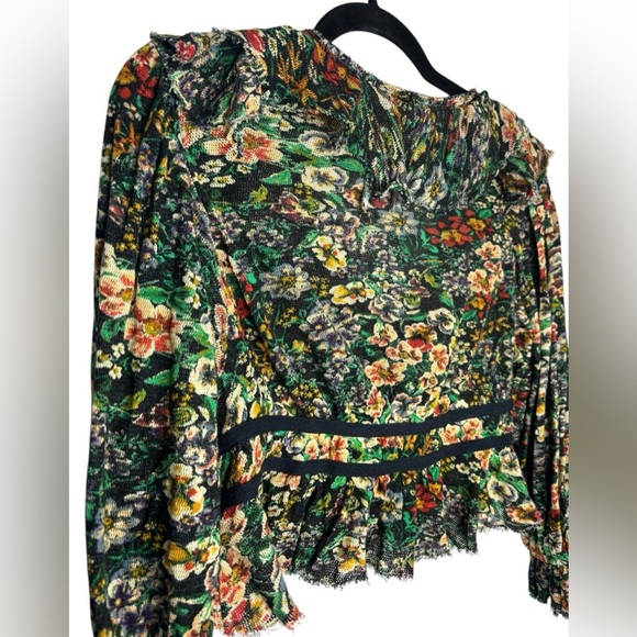 Free People Boho Whimsy Rudi Ruffle Top in Night Garden Combo Size Small - Picture 10 of 14